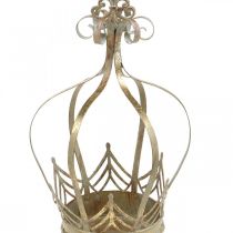 Felakasztható dekoratív korona, virágtartó, fém dekoráció, Adventi arany, antik megjelenés Ø19,5cm H35cm