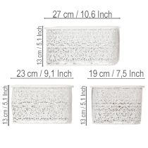 tételeket Csipkemintás fémtálak, díszes tárolóedény, szögletes, shabby chic, fehér, 27/23/19cm, M13,5cm, 3 db-os szett