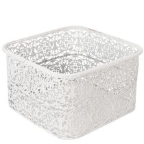 tételeket Csipkemintás fémtálak, díszes tárolóedény, szögletes, shabby chic, fehér, 27/23/19cm, M13,5cm, 3 db-os szett