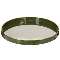 tételeket Dekoratív tálca zöld színben, arany szegéllyel, modern, 30 cm