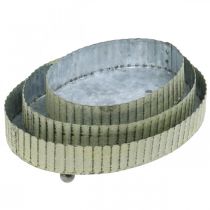 tételeket Tálca díszítéshez, gyertyatartó ovális, fém díszítő ezüst, zöld kopott chic L25/22/18cm H6cm 3 db-os készlet