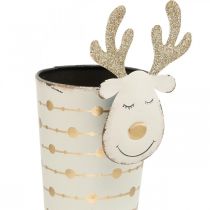 tételeket Rénszarvas cserep, Adventi dekoráció, fém dekoráció, virágtartó karácsonyra fehér, arany H28cm Ø8,5cm