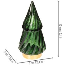 tételeket Üveg karácsonyfa LED fényekkel, asztaldísz, karácsony, 13 cm, 2 darab