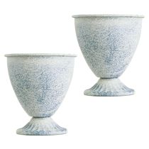 tételeket Mini Serleg Váza, Fém, Fehér, Kék, Vintage Dekoráció, 11,5 cm, 2 Darabos Készlet