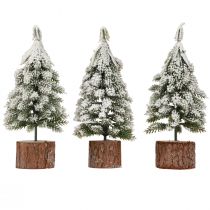 tételeket Mini karácsonyfa fa talp zöld fehér Ø8cm H18cm 3db
