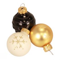 Mini karácsonyi golyók üveg fehér fekete arany Ø3cm 9db