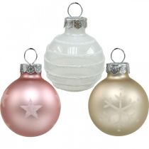 Mini karácsonyi golyók krém, rózsaszín, fehér valódi üveg Ø3cm 9db