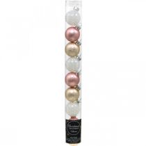 tételeket Mini karácsonyi golyók krém, rózsaszín, fehér valódi üveg Ø3cm 9db