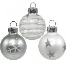 tételeket Mini karácsonyi golyók fehér, ezüst valódi üveg Ø3cm 9db