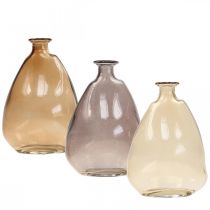 tételeket Mini vázák üveg díszvázák sárga, lila, barna H12cm 3db