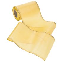 tételeket Moiré koszorú szalag, sárga, arany szegéllyel, dekoratív virágmintás szalag, acetát/poliészter, 150mm x 25m