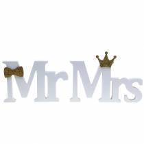 Dekoratív betűk Mr &amp; Mrs fa fehér, arany szortírozva H11/13,cm 4 db-os készlet
