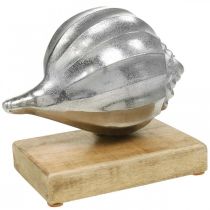 Kagyló fémből, tengeri dekoráció ezüst elhelyezésre, természetes színek H15cm SZ18,5cm