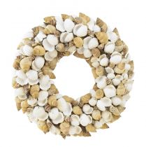 tételeket Kagyló koszorú tengeri függő dekoráció kókusz natúr fehér Ø25cm
