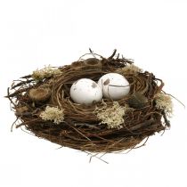 Húsvéti fészek tojással mesterséges természet, fehér húsvéti asztaldísz Ø19cm