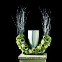 Virágos hab urna félgyűrű H29cm Ø47cm 1db gyászékszer