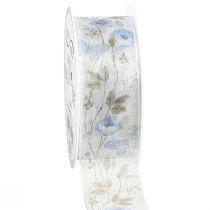 tételeket Organza szalag virágok kék dekorációs szalag organza szövet 40mm 15m