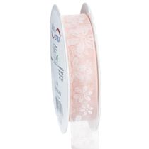 tételeket Organza szalag, virágmintás ajándék szalag, rózsaszín, 25mm, 18m