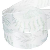 tételeket Organza szalag, sifon szalag, leveles ágak, zöld, 40mm, 15m