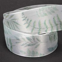 tételeket Organza szalag, sifon szalag, leveles ágak, zöld, 40mm, 15m