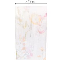 tételeket Organza szalag, sifon szalag, virágmintás, narancssárga/rózsaszín, 40 mm, 15 m