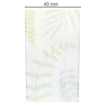 tételeket Organza szalag, sifon szalag, zöld színű, levélkagylókkal, 40 mm széles, 15 m hosszú