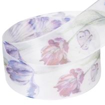 tételeket Organza szalag, sifon szalag, papagáj tulipánok, lila, 40mm, 18m