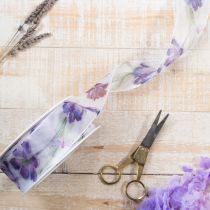 tételeket Organza szalag, sifon szalag, papagáj tulipánok, lila, 40mm, 18m