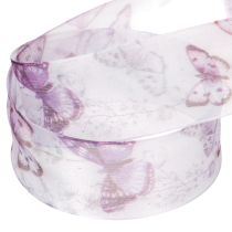 tételeket Organza szalag, sifon szalag, pillangók, lila, 40mm, 18m