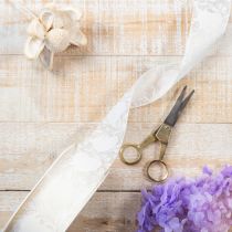 tételeket Organza szalag, krémszínű, szívecskés díszszalag, 40 mm széles, 15 m hosszú