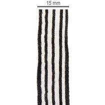 tételeket Organza szalag csíkokkal, ajándék szalag, fekete, 15 mm széles, 20 m hosszú
