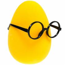 Sárga húsvéti tojás szemüveggel, bolyhos dekortojás, húsvéti dekoráció