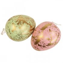 Húsvéti tojás felakasztható dekortojások rózsaszín, zöld, arany 12cm 4db