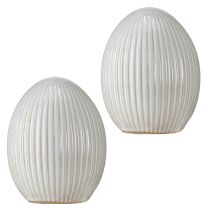 tételeket Húsvéti tojások kerámia dekortojás hornyokkal fehér szürke 10×12,5cm 2 db