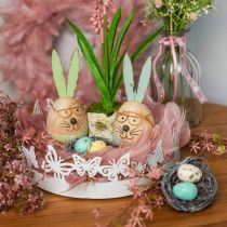 Húsvéti nyuszi szemüveggel dekoratív figura fa tojás Ø5cm H13,5cm 3db