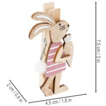 tételeket Húsvéti Nyuszi Dekoratív Csipeszek, Rózsaszín És Fehér Fa Húsvéti Dekorációk, 7.5cm, 4 Darab