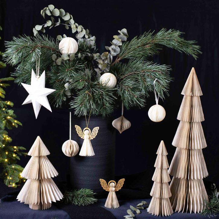 Papír karácsonyfa papír karácsonyfa fehér, arany H60cm