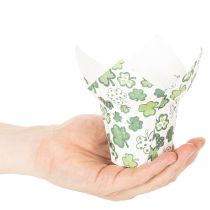 tételeket Papír virágcserép lóhere motívummal, újévi dekoráció, 12 cm, 12 darab