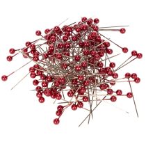 tételeket Piros gyöngyházfejű dísztűk virágkötőknek, Ø4mm, 40mm, 150 darab