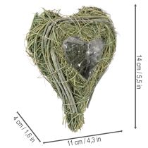 tételeket Dekoratív szív természetes fűből fóliabetéttel, 14 cm, 2 darab