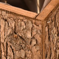 tételeket Négyzet alakú fa virágcserép fenyőkéreggel és virágtartóval 12×12 cm