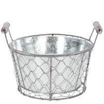 tételeket Növénykosár betéttel, drótkosár, virágtartó, tavaszi ezüst, fehérre meszelt, shabby chic, Ø22cm H17.5cm
