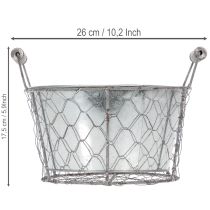 tételeket Növénykosár betéttel, drótkosár, virágtartó, tavaszi ezüst, fehérre meszelt, shabby chic, Ø22cm H17.5cm