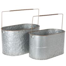 tételeket Kaspó füllel, fém cserép, virágtartó, ezüst, barna, M22/20cm H42/40cm, 2 db-os szett