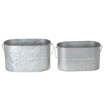 tételeket Kaspó füllel, fém cserép, virágtartó, ezüst, barna, M22/20cm H42/40cm, 2 db-os szett