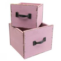 Növényfiókos növényi doboz fa rózsaszín 12,5/16 cm-es 2db-es készlet