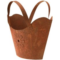 tételeket Fém virágtartó táska, dekoratív kaspó, rozsdabarna felülettel, fogantyúkkal, M37cm