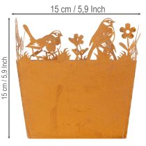 tételeket Fém kaspó madarakkal, virágtartó, rugós, rozsdabarna felülettel, 15,5 cm magas
