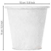 tételeket Díszes virágcserép, kaspó, fém edény, fehér, Ø15,5cm, M14,5cm