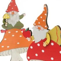 tételeket Légyölő galóca őszre, fa díszítéssel, gnóm gombás narancs / piros H21 / 19,5cm 4db